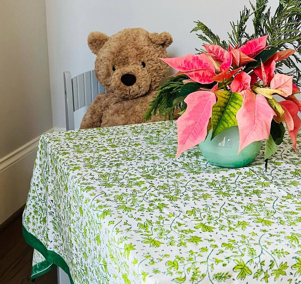 Whimsy Floral Tablecloth in Green - 44"x44"