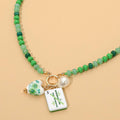 Mahjong Tile Charm Pearl Floral Bead Ball Charm Pendant Beaded Necklace: Gold,Green