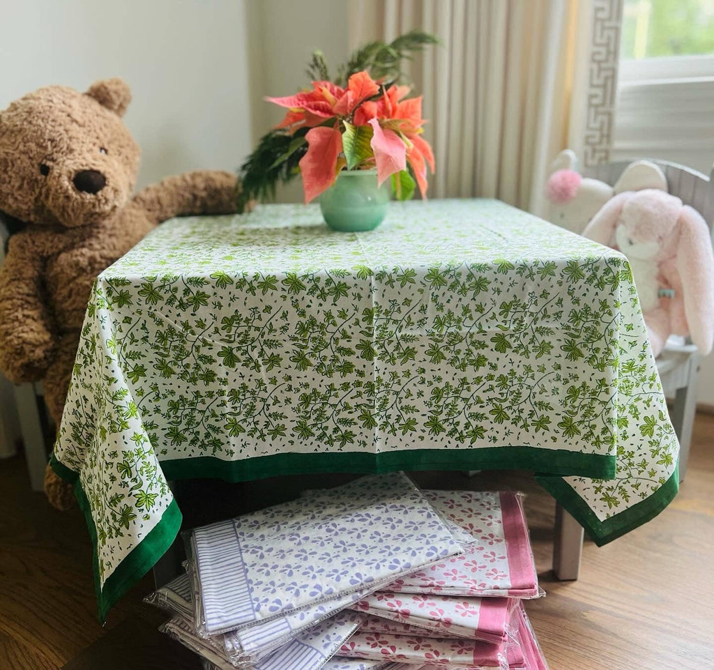 Whimsy Floral Tablecloth in Green - 44"x44"