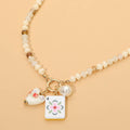 Mahjong Tile Charm Pearl Floral Bead Ball Charm Pendant Beaded Necklace: Gold,Ivory